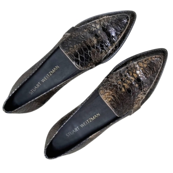 Stuart Weitzman Bronze Snakeskin Loafers Womens 9M - Picture 3 of 16